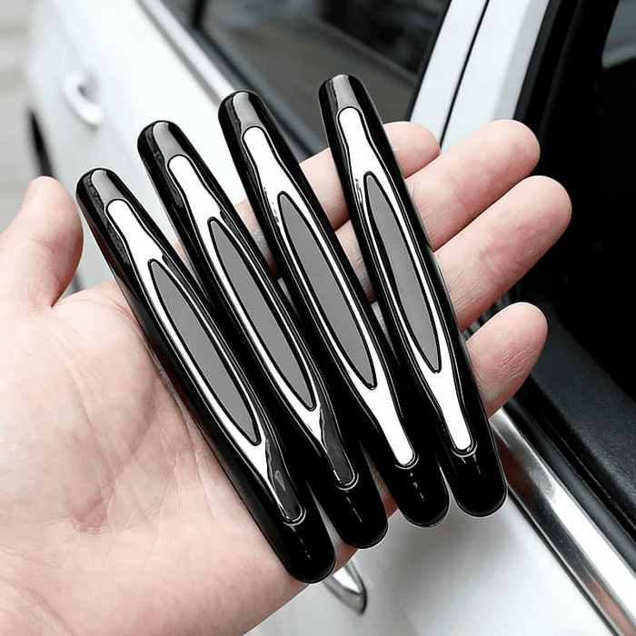 Set X4 tope de puertas protectores goma grueso anticolision tope de retrovisor, tope de parachoques Borde de puerta lateral de auto universal antiarañazos Negro con plata  10