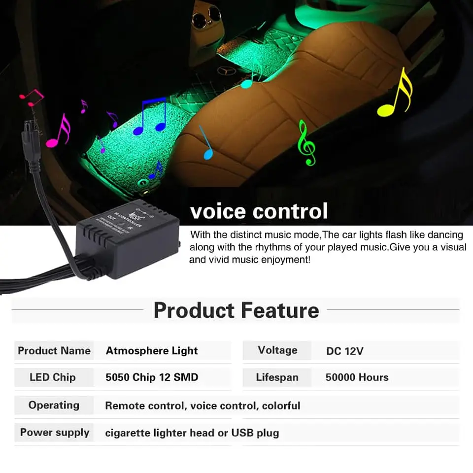 Tiras led de atmosfera interior de autos rgb tunning 4