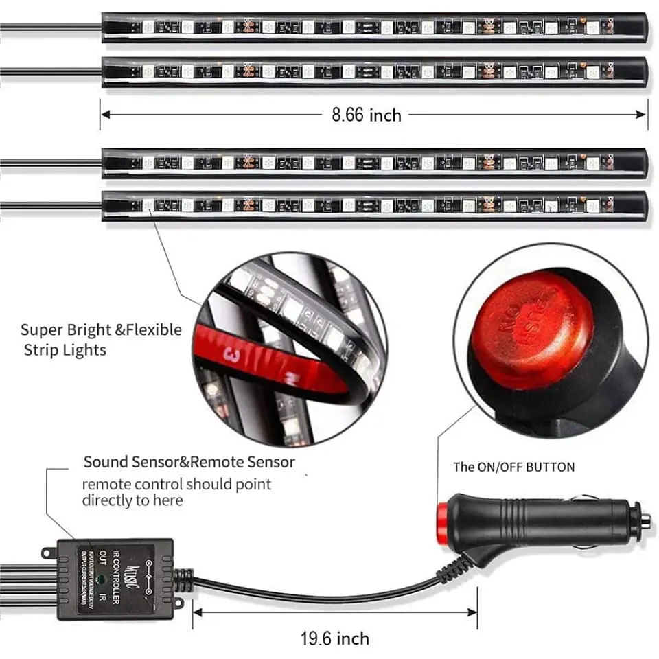 Tiras led de atmosfera interior de autos rgb tunning 5