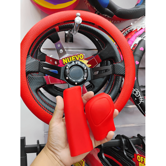 Set 3 piezas, funda cubre Volante de gel silicona rojo 11
