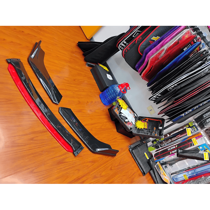 🎉 OFERTA ESPECIAL🌟 LIP BUMPER / FALDÓN DELANTERO kit de 4 piezas Negro brillante con Rojo 3