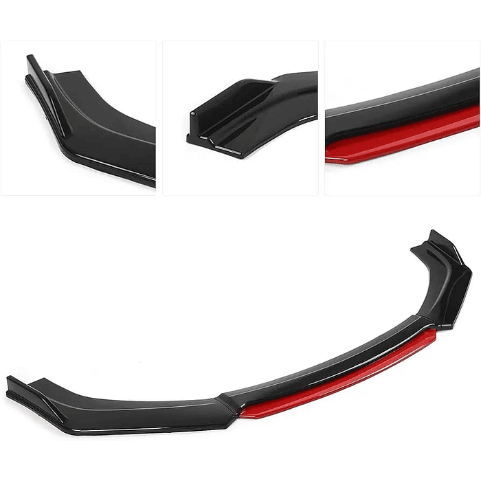 🎉 OFERTA ESPECIAL🌟 LIP BUMPER / FALDÓN DELANTERO kit de 4 piezas Negro brillante con Rojo 6