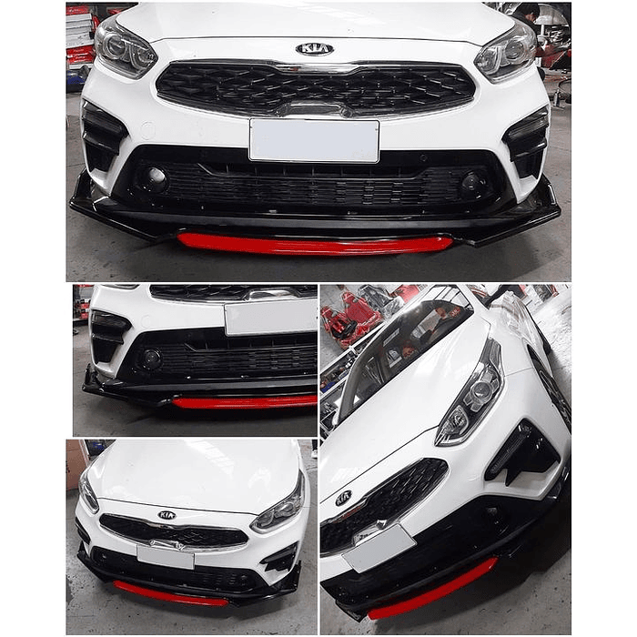 🎉 OFERTA ESPECIAL🌟 LIP BUMPER / FALDÓN DELANTERO kit de 4 piezas Negro brillante con Rojo 9