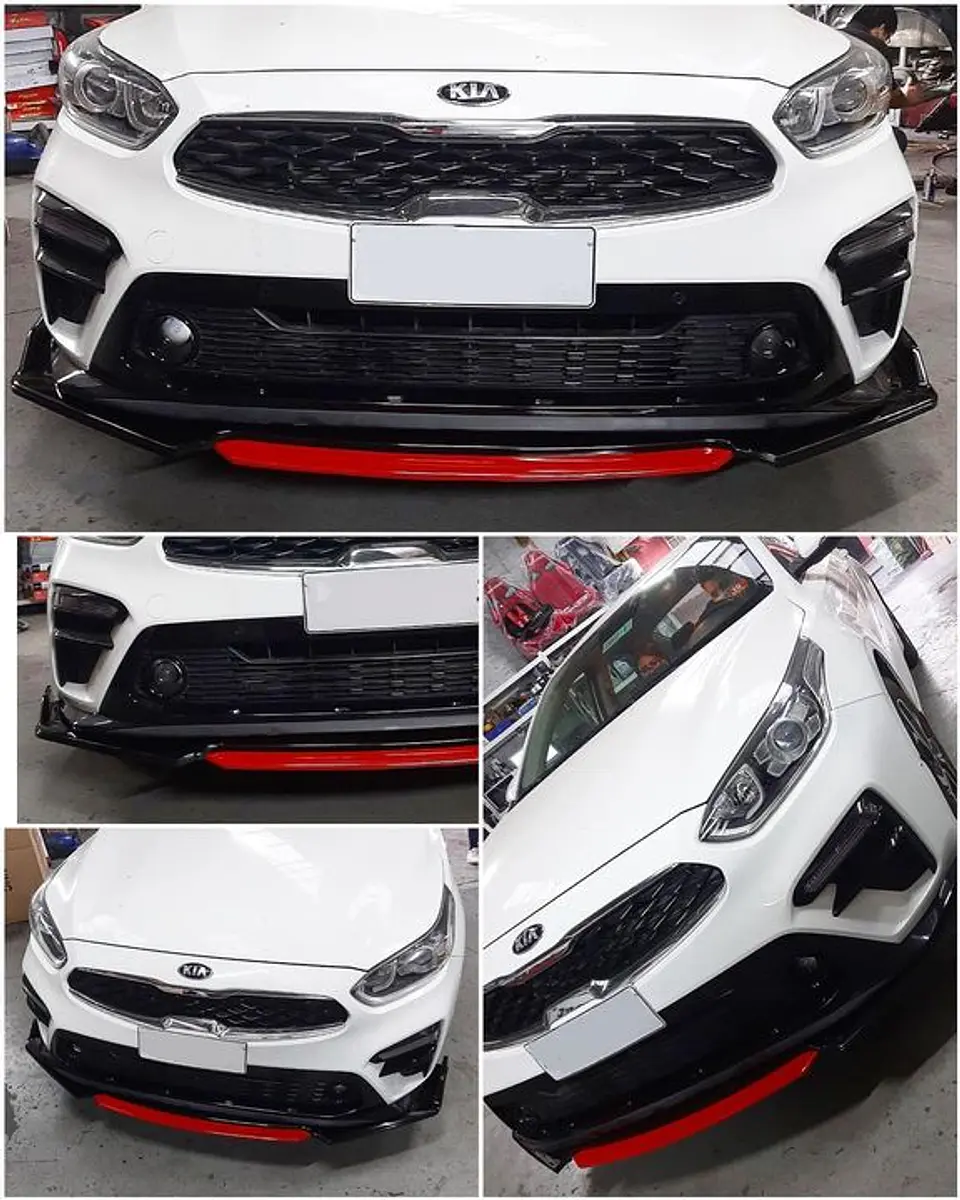 LIP BUMPER / FALDÓN DELANTERO kit de 4 piezas Negro brillante con Rojo 9