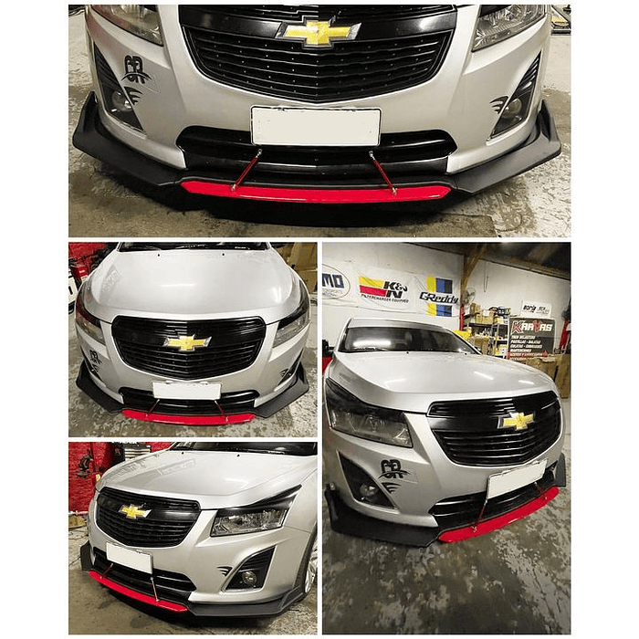 🎉 OFERTA ESPECIAL🌟 LIP BUMPER / FALDÓN DELANTERO kit de 4 piezas Negro brillante con Rojo 11