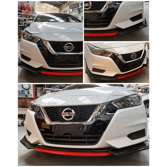 🎉 OFERTA ESPECIAL🌟 LIP BUMPER / FALDÓN DELANTERO kit de 4 piezas Negro brillante con Rojo 12