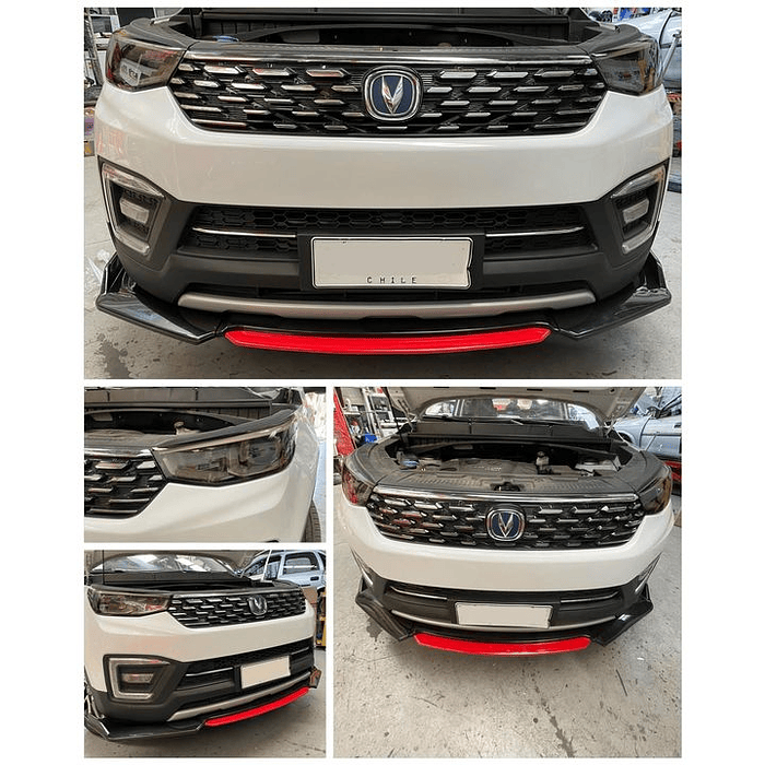 🎉 OFERTA ESPECIAL🌟 LIP BUMPER / FALDÓN DELANTERO kit de 4 piezas Negro brillante con Rojo 13