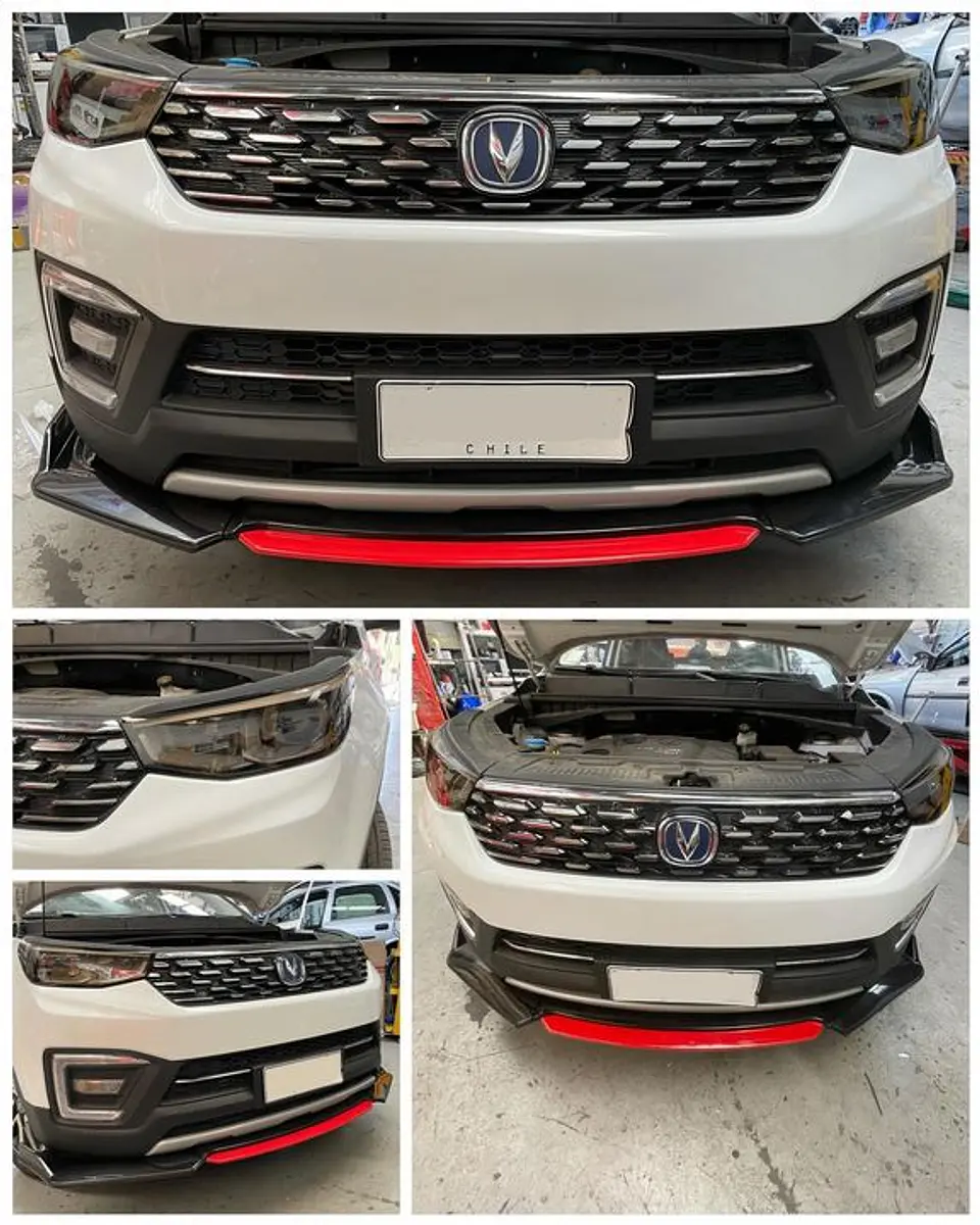 LIP BUMPER / FALDÓN DELANTERO kit de 4 piezas Negro brillante con Rojo 13