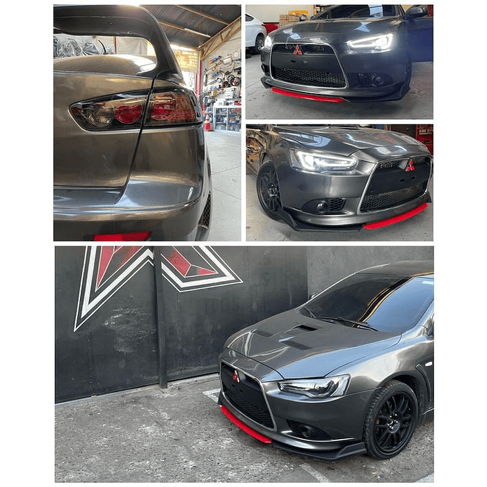 🎉 OFERTA ESPECIAL🌟 LIP BUMPER / FALDÓN DELANTERO kit de 4 piezas Negro brillante con Rojo 15