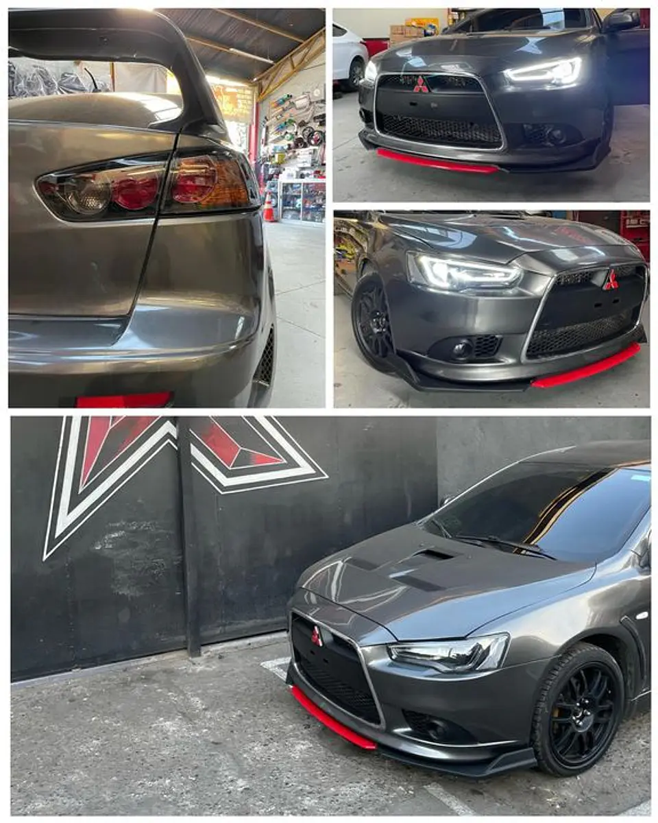 LIP BUMPER / FALDÓN DELANTERO kit de 4 piezas Negro brillante con Rojo 15