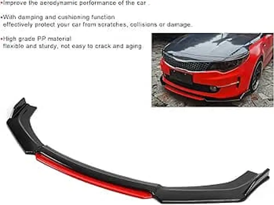 LIP BUMPER / FALDÓN DELANTERO kit de 4 piezas Negro brillante con Rojo 17