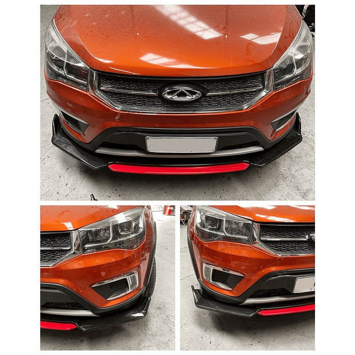 🎉 OFERTA ESPECIAL🌟 LIP BUMPER / FALDÓN DELANTERO kit de 4 piezas Negro brillante con Rojo 18