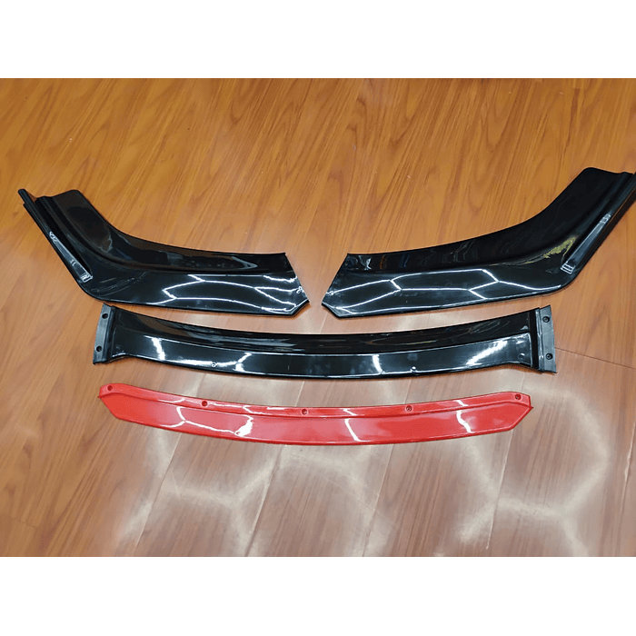🎉 OFERTA ESPECIAL🌟 LIP BUMPER / FALDÓN DELANTERO kit de 4 piezas Negro brillante con Rojo 5