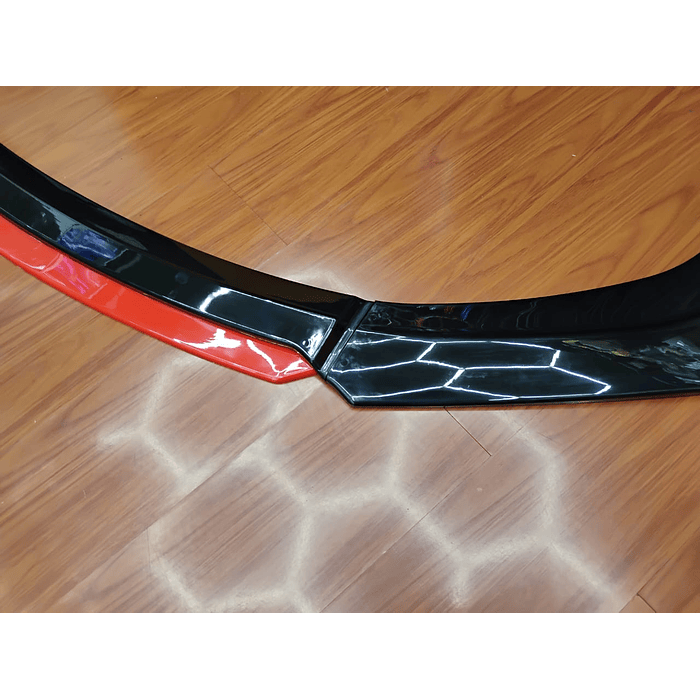 🎉 OFERTA ESPECIAL🌟 LIP BUMPER / FALDÓN DELANTERO kit de 4 piezas Negro brillante con Rojo 8