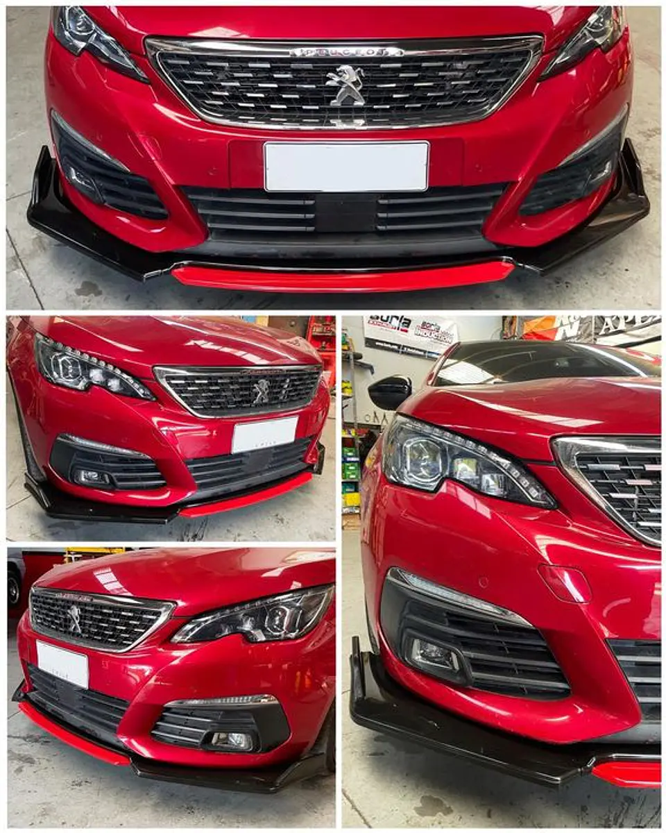 LIP BUMPER / FALDÓN DELANTERO kit de 4 piezas Negro brillante con Rojo 21