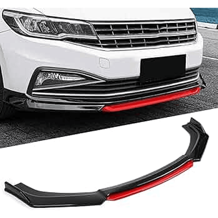 🎉 OFERTA ESPECIAL🌟 LIP BUMPER / FALDÓN DELANTERO kit de 4 piezas Negro brillante con Rojo 22