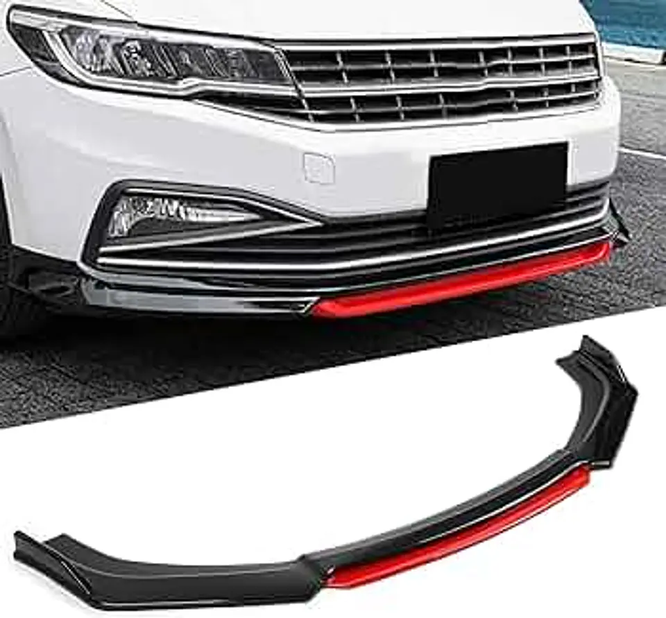LIP BUMPER / FALDÓN DELANTERO kit de 4 piezas Negro brillante con Rojo 22