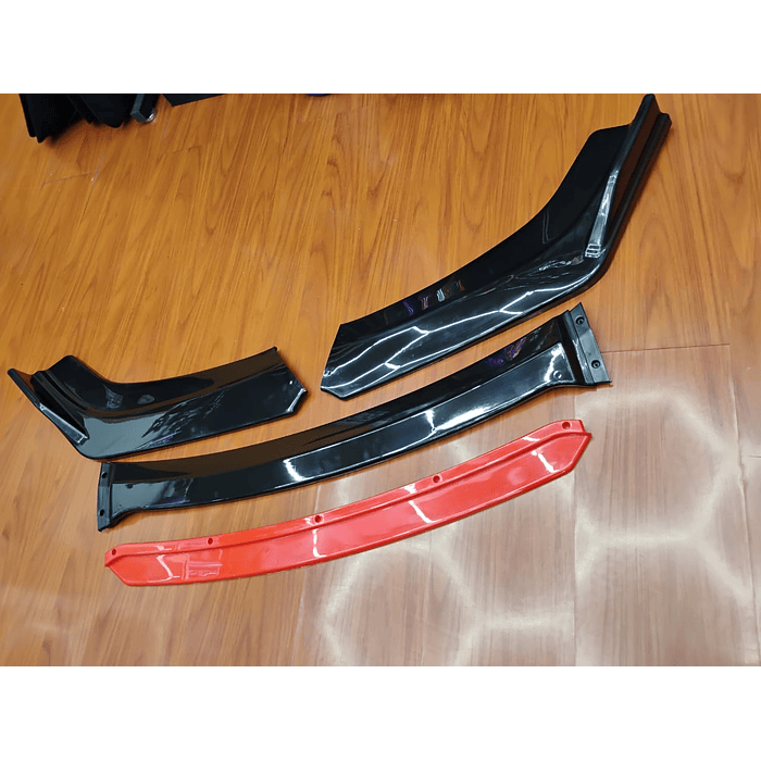 🎉 OFERTA ESPECIAL🌟 LIP BUMPER / FALDÓN DELANTERO kit de 4 piezas Negro brillante con Rojo 24