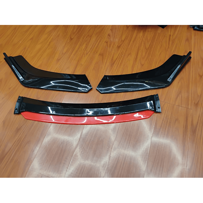 🎉 OFERTA ESPECIAL🌟 LIP BUMPER / FALDÓN DELANTERO kit de 4 piezas Negro brillante con Rojo 25