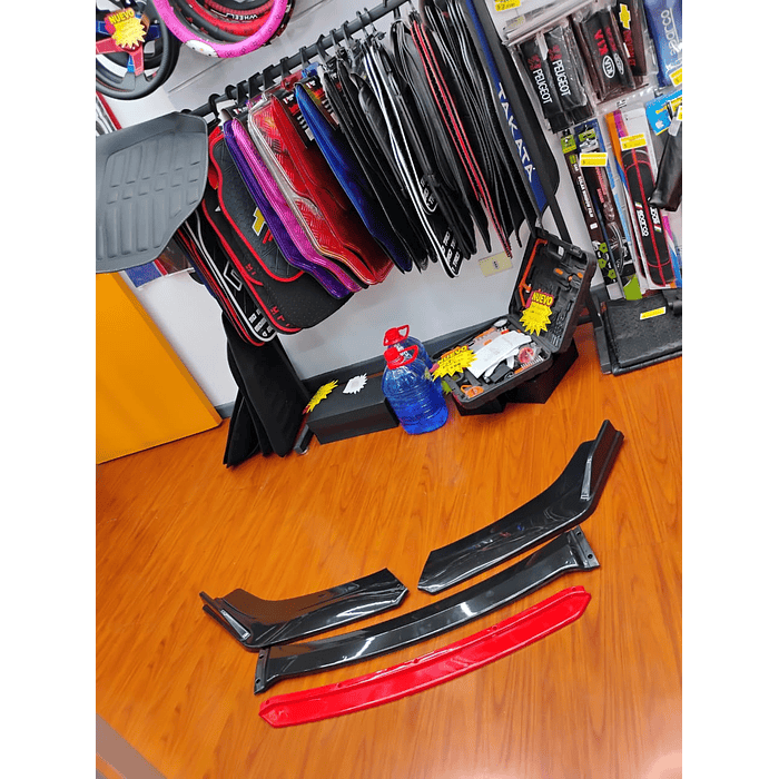 🎉 OFERTA ESPECIAL🌟 LIP BUMPER / FALDÓN DELANTERO kit de 4 piezas Negro brillante con Rojo 26