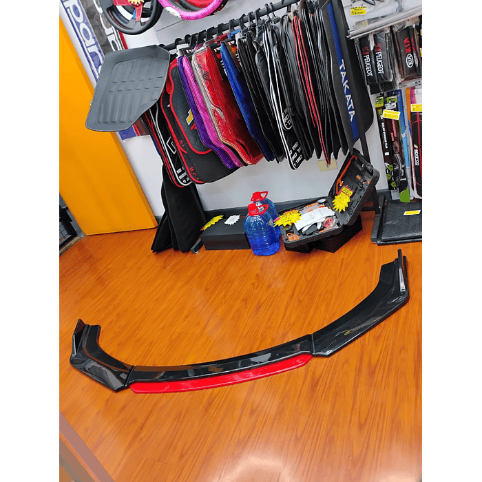 🎉 OFERTA ESPECIAL🌟 LIP BUMPER / FALDÓN DELANTERO kit de 4 piezas Negro brillante con Rojo 14
