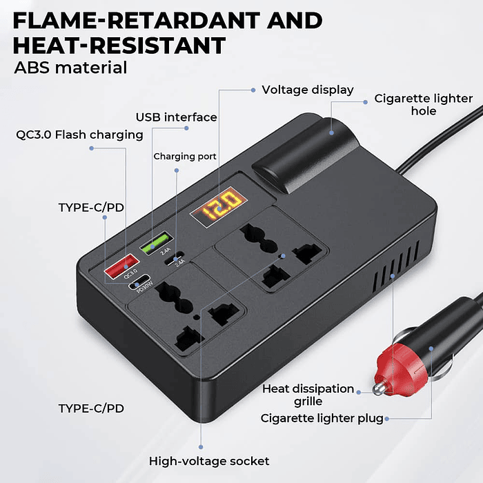 💥 LIQUIDACION 💥  Inversor 200W para Auto 12V/24V a 220V AC 🚗 💰Precio: 22990 pesos 5