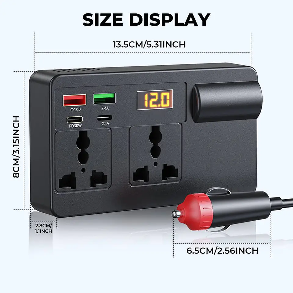 LIQUIDACION Inversor 200W para Auto 12V/24V a 220V AC 14