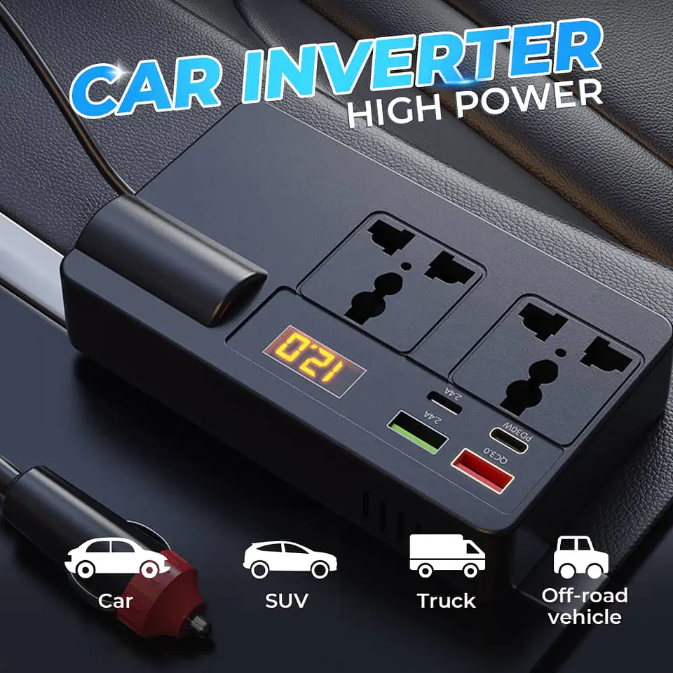 LIQUIDACION Inversor 200W para Auto 12V/24V a 220V AC 21