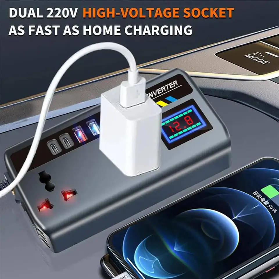 Inversor de Corriente para autos 12V/24V a 220V AC 200W 3