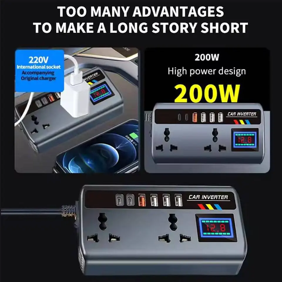 Inversor de Corriente para autos 12V/24V a 220V AC 200W 5