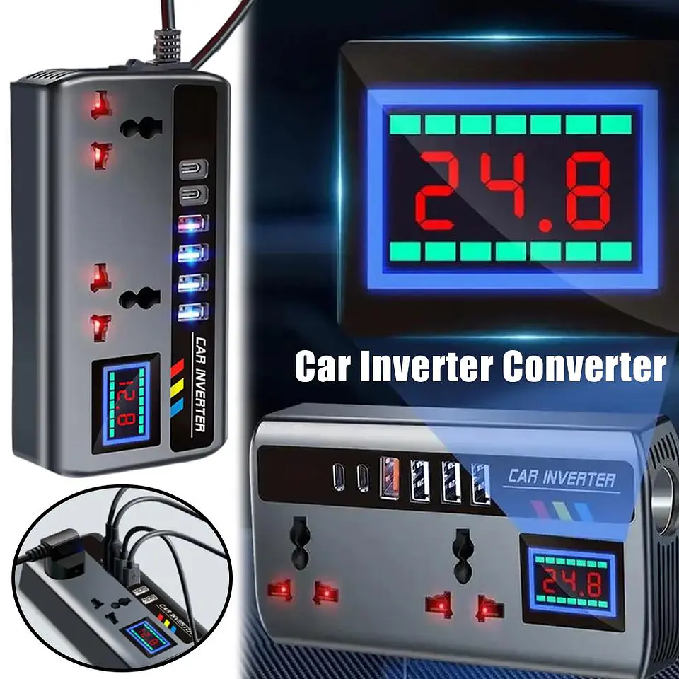 Inversor de Corriente para autos 12V/24V a 220V AC 200W 15