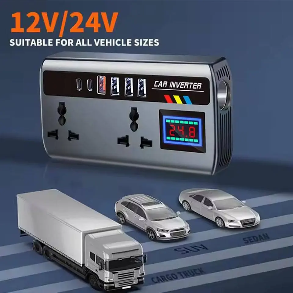 Inversor de Corriente para autos 12V/24V a 220V AC 200W 29