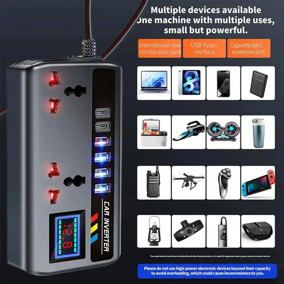 Inversor de Corriente para autos 12V/24V a 220V AC 200W 32