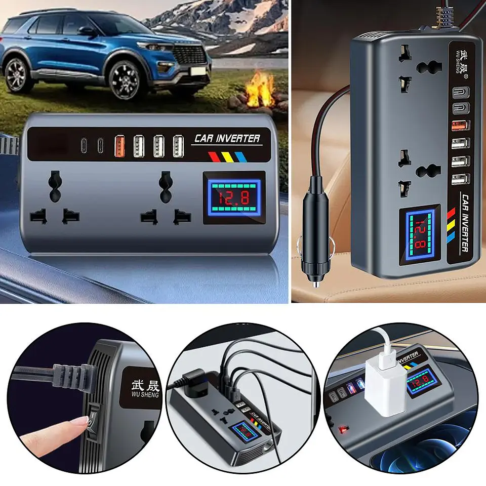 Inversor de Corriente para autos 12V/24V a 220V AC 200W 33