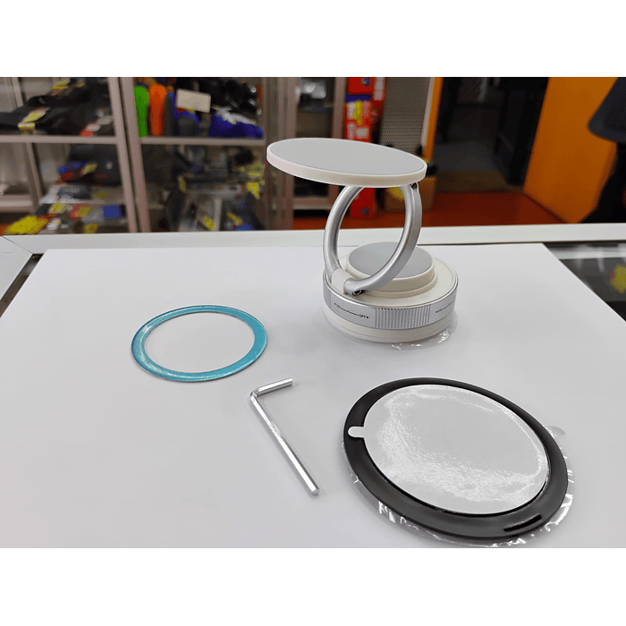 Soporte de teléfono magnético de metal ventosa o sopapo al vacío soporte portátil plegable color blanco con gris 1