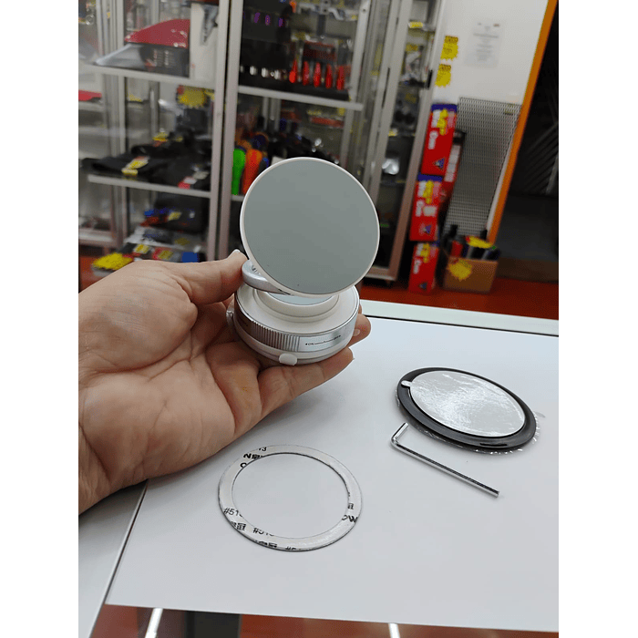 Soporte de teléfono magnético de metal ventosa o sopapo al vacío soporte portátil plegable color blanco con gris 9