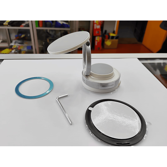 Soporte de teléfono magnético de metal ventosa o sopapo al vacío soporte portátil plegable color blanco con gris 11