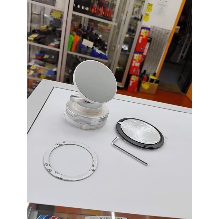 Soporte de teléfono magnético de metal ventosa o sopapo al vacío soporte portátil plegable color blanco con gris 13