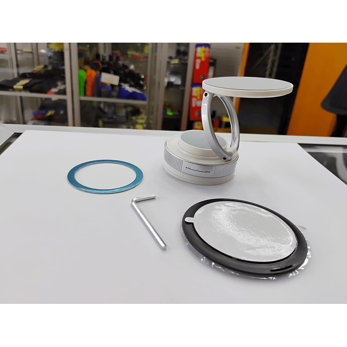 Soporte de teléfono magnético de metal ventosa o sopapo al vacío soporte portátil plegable color blanco con gris 15