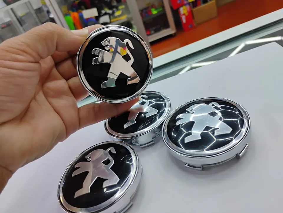 Set x4 Tapas para Centro de Llantas PEUGEOT borde plata 10