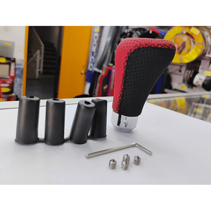 Pomo perilla palanca de cambios tunning cuero PU negro con franja roja 5 velocidades 2