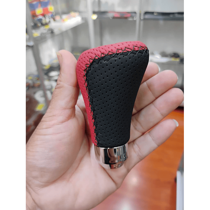  Pomo perilla palanca de cambios tunning cuero PU negro con franja roja 5 velocidades 3