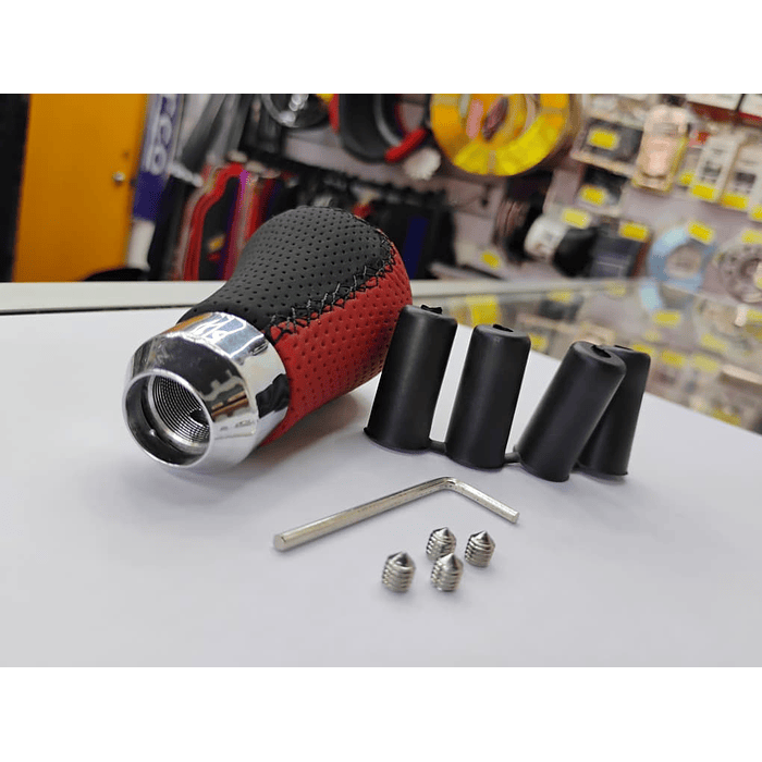  Pomo perilla palanca de cambios tunning cuero PU negro con franja roja 5 velocidades 4