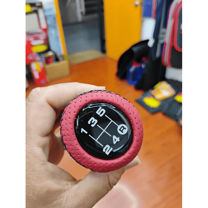  Pomo perilla palanca de cambios tunning cuero PU negro con franja roja 5 velocidades 5