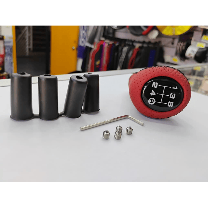  Pomo perilla palanca de cambios tunning cuero PU negro con franja roja 5 velocidades 8