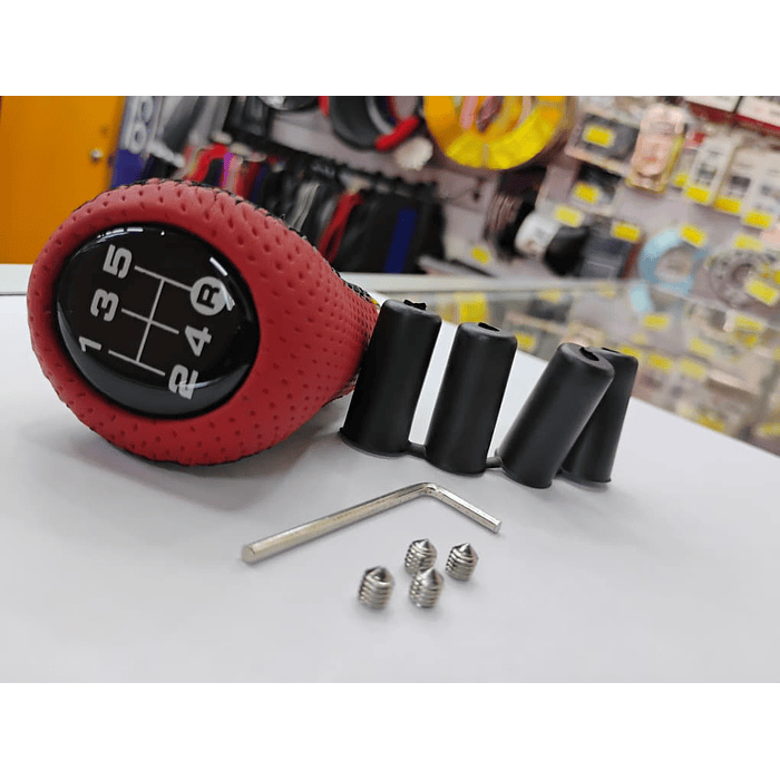  Pomo perilla palanca de cambios tunning cuero PU negro con franja roja 5 velocidades 9