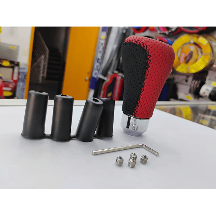  Pomo perilla palanca de cambios tunning cuero PU negro con franja roja 5 velocidades 10