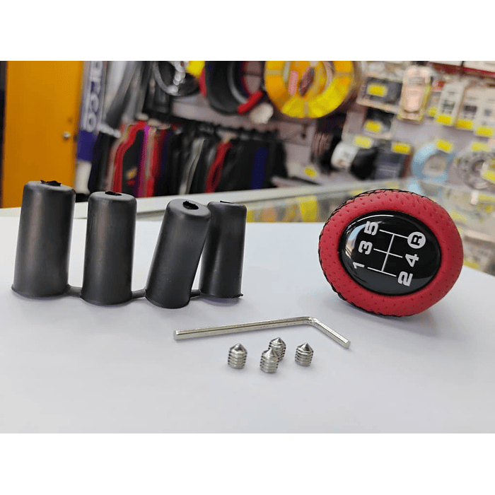  Pomo perilla palanca de cambios tunning cuero PU negro con franja roja 5 velocidades 11