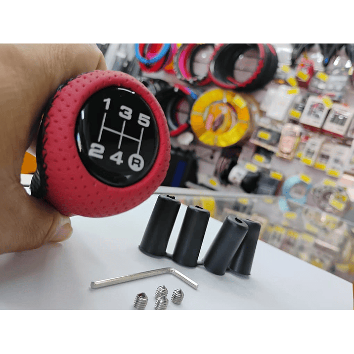  Pomo perilla palanca de cambios tunning cuero PU negro con franja roja 5 velocidades 12