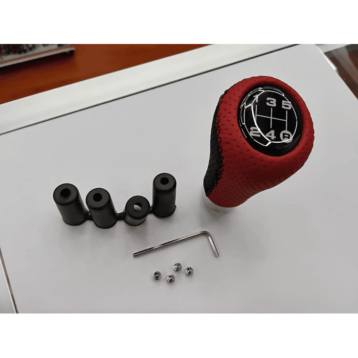  Pomo perilla palanca de cambios tunning cuero PU negro con franja roja 5 velocidades 14